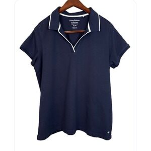 Tommy Bahama Island zone XL shirt navy White‎ trim short sleeve V-neck Rare
